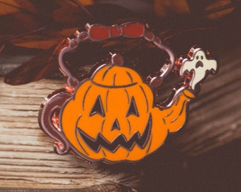 Jack-o-Lantern Teapot - Enamel Pin