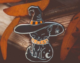 Witch Kitten (silver or copper) - Enamel Pin - Halloween Collection *packaged with lavender*