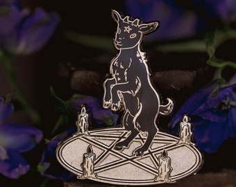 Learning to Summon - Witchy Baby Goat in Summoning Circle - Black Phillip Enamel Pin
