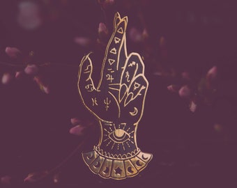 Palm Reader - Black & Gold variant - witchy fortune teller, astrology, alchemy - enamel pin *packaged with lavender*