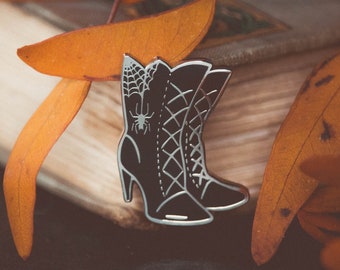 Witch Boots - Halloween - Spider- Gothic Enamel Pin *packaged with lavender*