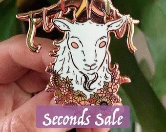 Seconds SALE** Beltane Goat - Beltane/Litha Midsummer Enamel Pin *packaged with lavender*