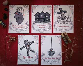 Witchy Valentine's Day Cards (set of 5 or singles) *packaged with lavender*