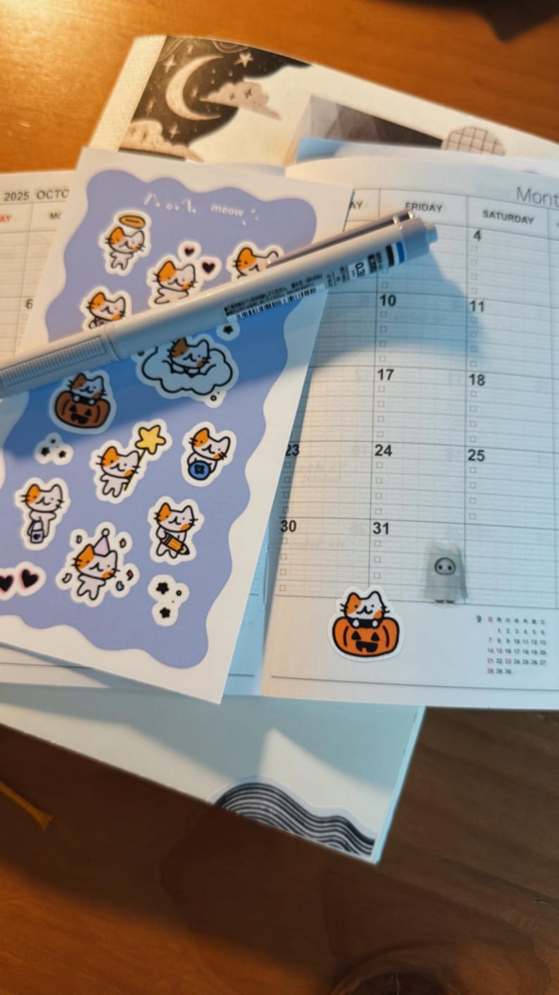 Cute Calico Cat Sticker Sheet | Planner & Journal - Etsy