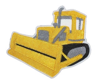 Toppa ricamata a forma di bulldozer: accessorio da cantiere termoadesivo
