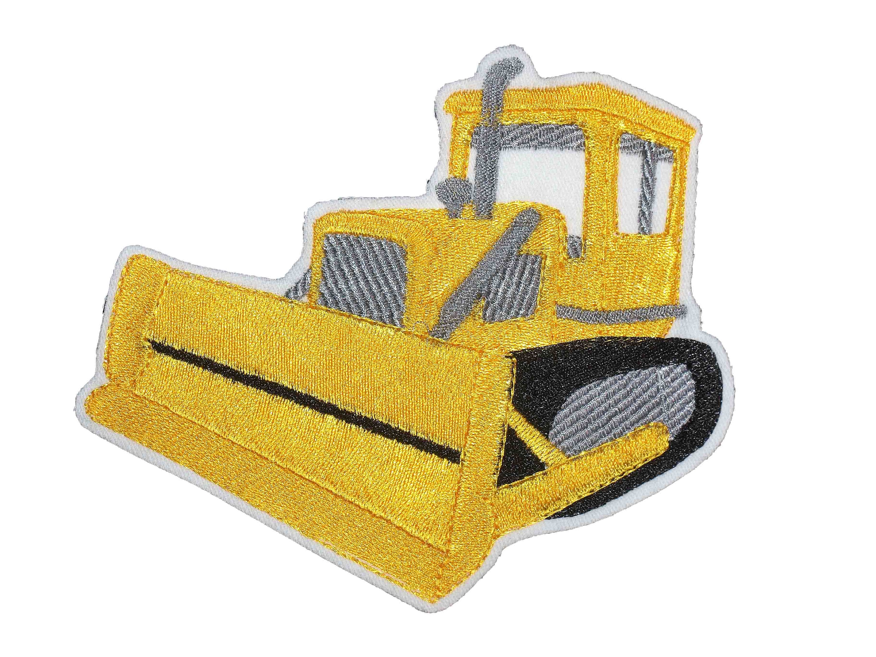 Embroidered Bulldozer Patch: Iron-on Construction Accessory