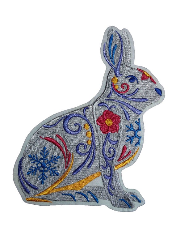 Iron on Rabbit with Flowers Patch Iron on Rabbit with Flowers Patch