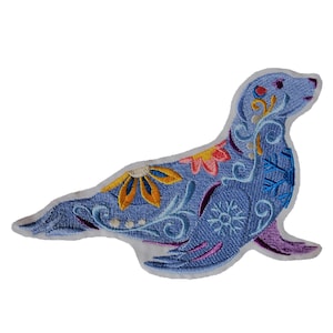 Parche de foca, motivo de foca, parche de foca Flower Power, accesorio de foca, parche de foca para coser, parche de foca para planchar, parche adhesivo, parche ártico