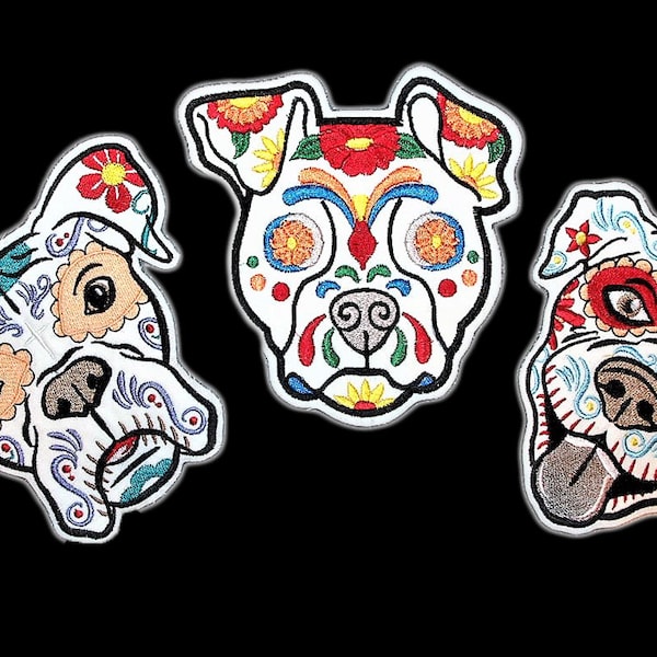 Day of the Dead Patch, Calavera Dog, Sugar Skull, Mexican Dia de los muertos iron on/sew on patch, day of the dead embroidered patch, skull