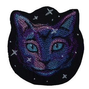 Galactic Cat Patch, Embroidered Cat patch, Cat applique, Purple and pink cat patch, iron on patch, sew on patch, cat applique, Cat motif