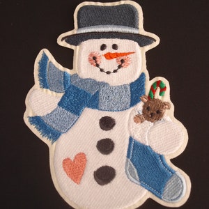 Schneemann Patch, gestickter Aufnäher, Weihnachtsspielzeug, Weihnachtsstrümpfe, Weihnachtsdeko, Weihnachten Aufnäher, Aufnäher zum Aufbügeln