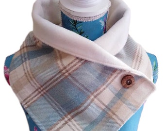 Neck Warmer, Beige and cream scarf, tartan scarf, check scarf, wooden buttons, ladies gift, Christmas gift, Secret santa gift, Brown scarf