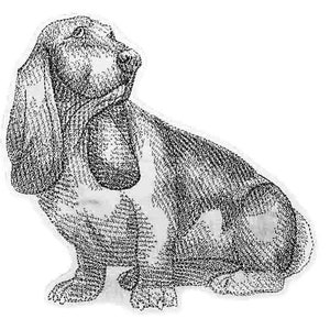 Basset Hound-patch, Basset Hound-schets, naaipatch, quiltpatch, naaiaccessoire, opstrijkpatch, hondenpatch, naai patch, Basset
