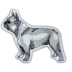 Embroidered French Bulldog Patch: Iron-On Dog Applique (5.5cm x 6cm)