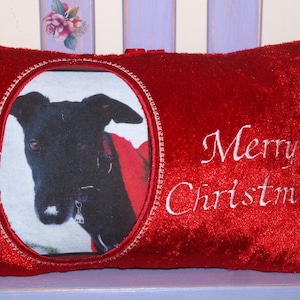 Greyhound Christmas Hanger: Embroidered Red Velvet Stuffed Decoration