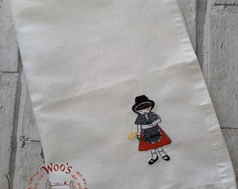Welsh Lady Tea Towel, Welsh Lady gift, Mother&#39;s day gift, Welsh gifts, Embroidered welsh lady, Welsh gift for her, tea towels, Welsh towel