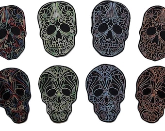 Embroidered Calavera Skull Patch: Iron On Applique (7.5")