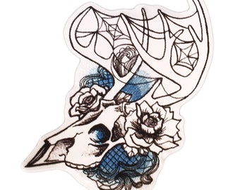 Deer Skull Embroidered Patch: Gothic Phantasm Iron-On Applique