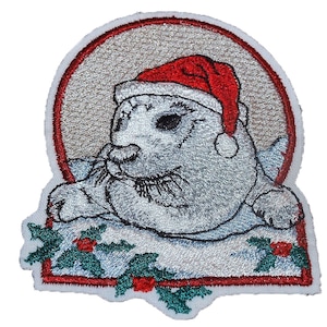 Seal Patch, Sea Lion Iron on Patch, Christmas seal Patch, Christmas patches, Festive patches, Seal patch, Embroidered patches, Seal motif