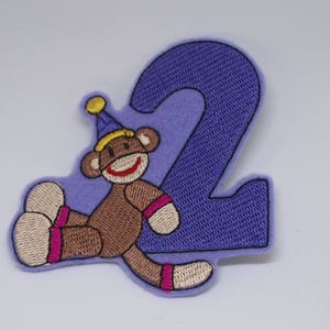 Sock Äffchen Aufnäher zum 2. Geburtstag, Sock Monkey Patch, Applikation zum 2. Geburtstag, Aufnäher zum 2