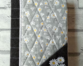 Daisy Embroidered A5 Diary Cover: Reusable Quilted Notebook,