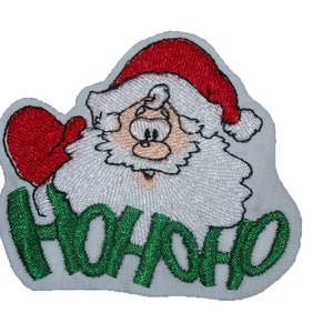 Kerstmanpatch, kerstman opstrijkpatch, kerstman naaipatch, kleine naaipatch, Ho Ho Ho-patch, feestelijke patch, patches voor handgemaakte kaarten, motief