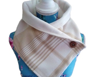 Neck Warmer, Beige and cream scarf, tartan scarf, check scarf, wooden buttons, ladies gift, Christmas gift, Secret santa gift, Brown scarf