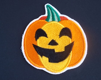 Halloween Kürbis Aufnäher: Gestickte Applikation zum Aufbügeln (9,5 x 7,5 cm)