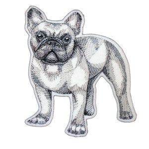 French Bulldog Patch: Sketched Embroidered Dog Applique (5&quot; x 3.5&quot;)