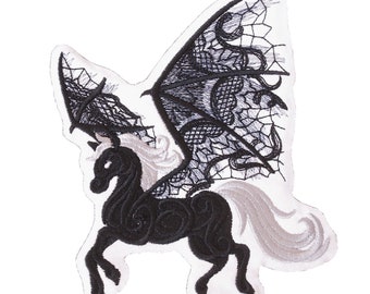 Ghost Pegasus Patch: Embroidered Iron-On Gothic Horse Applique