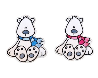 Christmas Polar Bear Patch: Embroidered Iron-On Applique