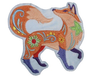 Flower Power Fox Iron On Patch, Embroidered Applique