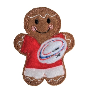 Felt Ginger Rugby Player Brooch: Embroidered Rugby Pin