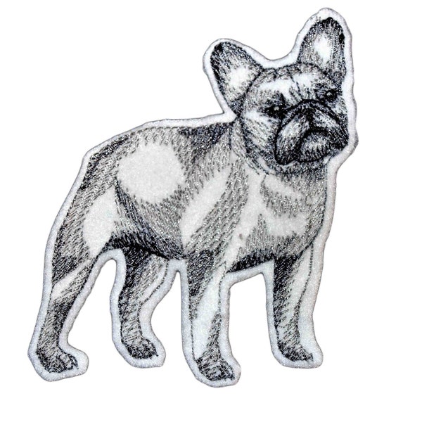 French Bulldog Patch, Frenchie Patch, Dog patches, Fabric patches, Embroidered dog patch, sketched french bulldog patch, bulldog patches,