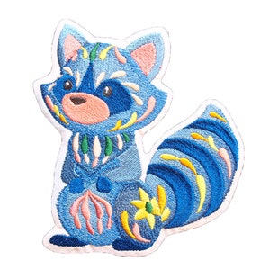Flower Power Raccoon Patch: Colorful Embroidered Iron-On Applique