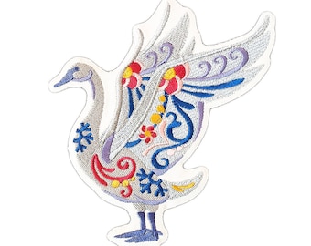 Flower Power Swan Embroidered Patch: Sew-On Applique, Iron-On Patch