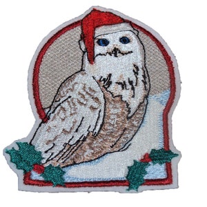 Christmas Owl Embroidered Patch: Festive Iron-On Applique (4x3.5&quot;)