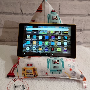 Robot Fabric Tablet Pillow Stand: Kindle, iPad, Phone Cushion