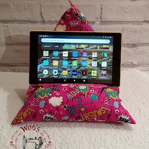 ピンクのスーパーヒーロー Kindle ホルダー、タブレット フォン ビーンバッグ クッション ピロー スタンド、iPad Kindle リーダー、タブレット スタンド、Kindle クッション、デバイス ピロー