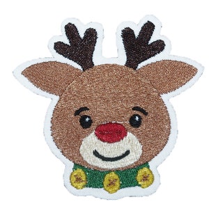 Toppa con renna, toppa Rudolph, toppa natalizia carina, toppa adesiva con renna, motivo renna, motivo Rudolph, toppa in cotone, toppa ricamata