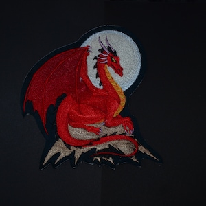 Large Red Dragon Iron-On Patch: Embroidered Applique (8x8&quot;)