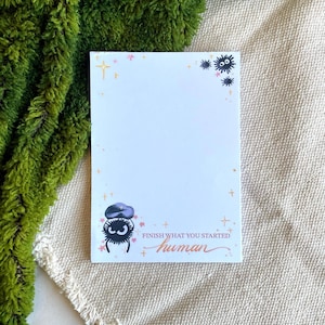 Soot Friends Notepad, Finish what you Started, Stationery Writing Pad 5x7 To-Do List - 5x7 NotePad Soot Sprite - 50 tear off sheets notepad