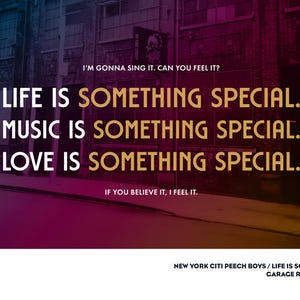 Póster "La vida es algo especial" de Peech Boys - 30 x 45 cm. Disco, Larry Levan, Paradise Garage, música house, electrónica, tipografía.