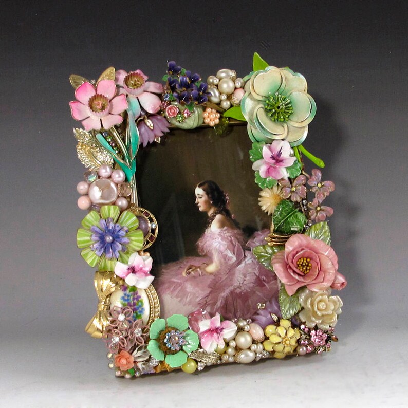 Floral Picture Frame of Pastel Color Vintage Jewelry Etsy