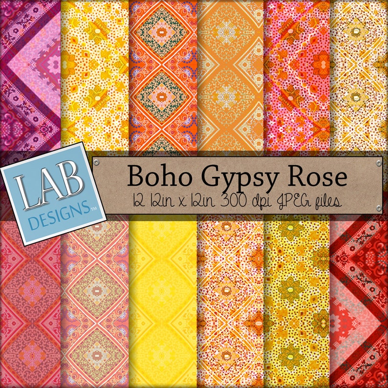 Boho Rose Digital Paper Gypsy Quilt Pattern Digital Paper | Etsy