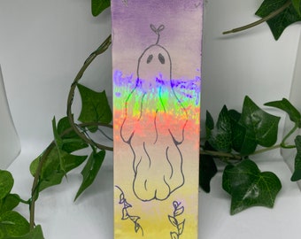 sprout ghost bookmark, ghost bookmark, watercolor bookmark, handmade bookmark, halloween bookmark, book lover