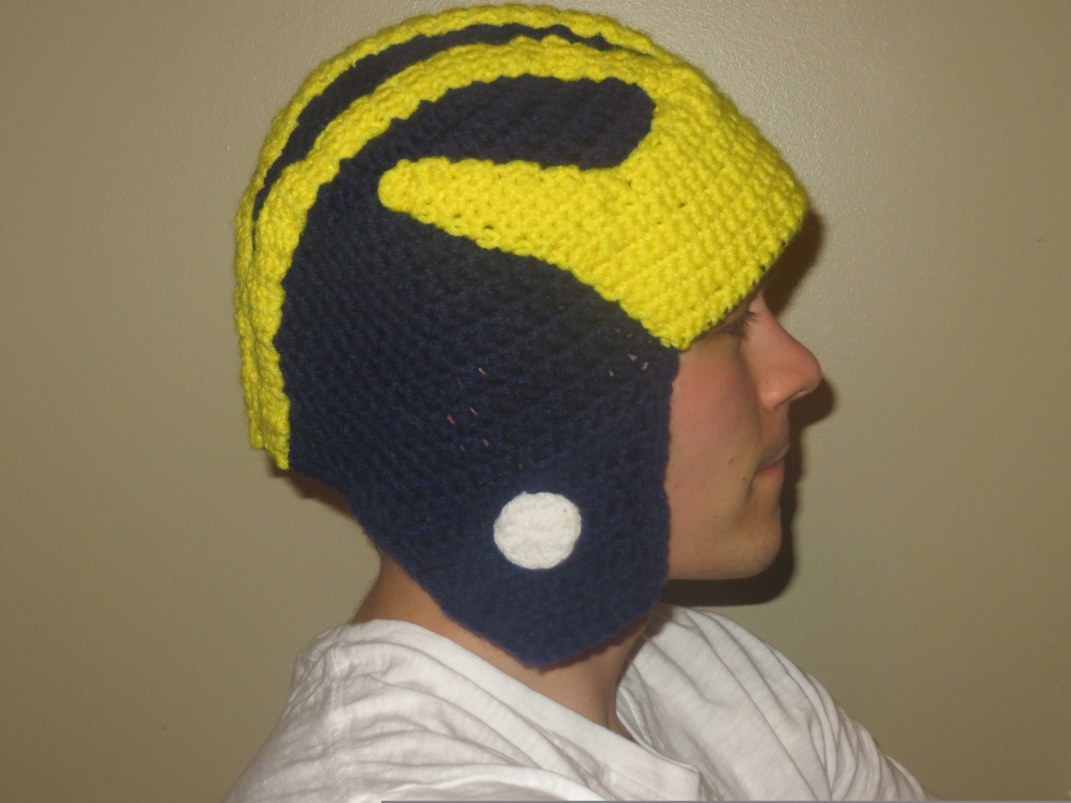 University of Michigan Inspired Crocheted Helmet Hat Adult Size