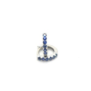 Blue Sapphire Huggie earrings in 18K White Gold for first , second and even third holes  # 022402