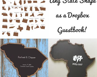 Any State/Country Dropbox Guestbook, Birthday/Wedding Guest Book, Alternative, California, Nevada, New York, Florida, Mississippi, Georgia