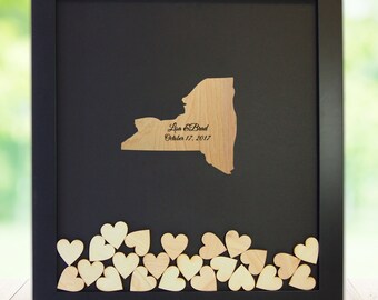 Drop Box Guest Book Frame - Wedding Guest Book Frame - New York state shaped drop heart, wedding gift, guestbook, sign, anniversary